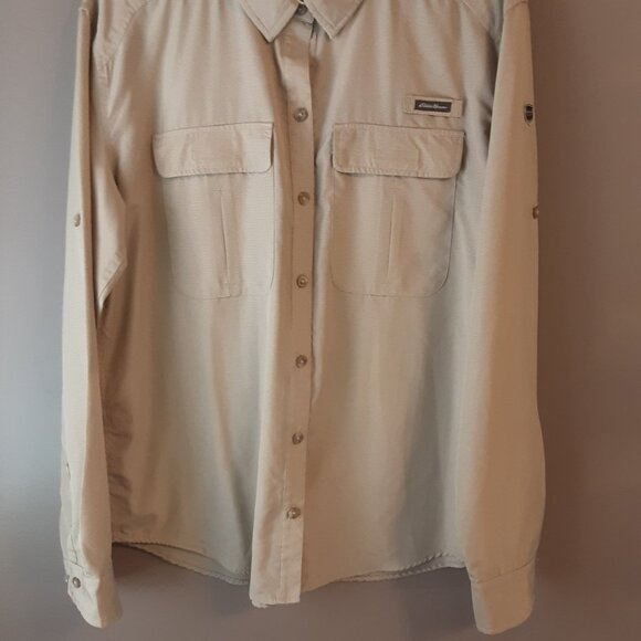 Eddie Bauer UPF Guide Tan/Cream Long-Sleeved Button Up Tech Shirt,  Large Tall - Picture 3 of 14
